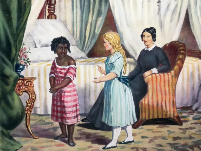 Framed Print : Young African American Slave with Her White Overseers Framed Print : Young African American Slave with Her White Overseers