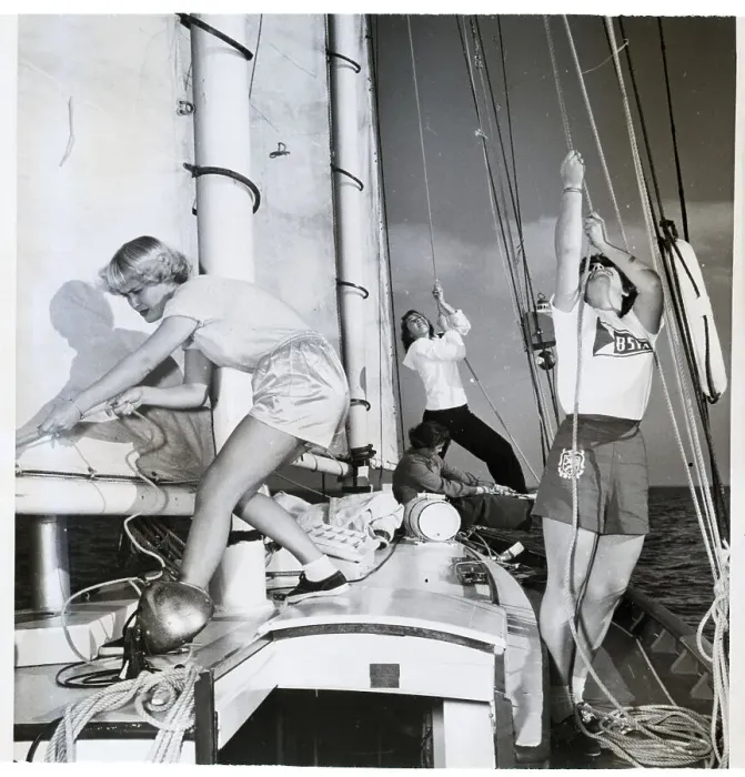 Framed Print : Young American Women in Sailing Race Framed Print : Young American Women in Sailing Race