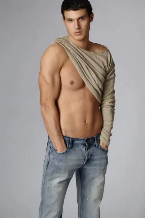 Framed Print : Young athlete in jeans, with half-naked chest Framed Print : Young athlete in jeans, with half-naked chest