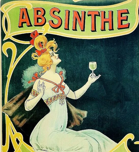Young beautiful woman drinking Absinthe, holding a glass in front of her, side view