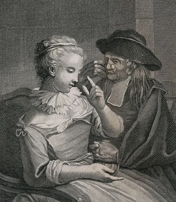Framed Print : A young blind woman gives a sum of money to a clergyman while he looks through his glasses, 1790, France, Historic, digitally restored reproduction from a 19th century original Framed Print : A young blind woman gives a sum of money to a clergyman while he looks through his glasses, 1790, France, Historic, digitally restored reproduction from a 19th century original