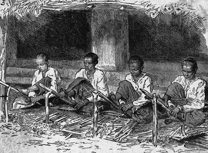 Framed Print : Young Ceylonese Natives Preparing Bark for Trade