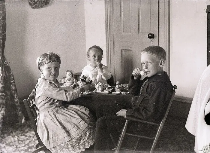 Framed Print : Three Young Children Having Tea Party Framed Print : Three Young Children Having Tea Party
