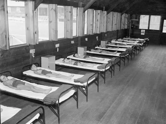 Framed Print : Young Children Lying on Beds in Hospital Ward Framed Print : Young Children Lying on Beds in Hospital Ward