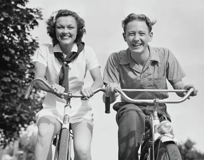 Framed Print : Young Couple On Bikes Framed Print : Young Couple On Bikes