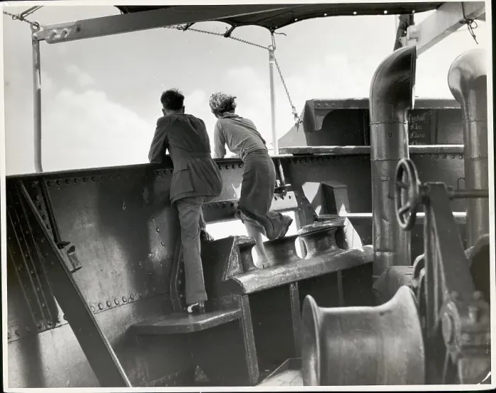 Framed Print : Young Couple on Steamer Ship Looking Off Framed Print : Young Couple on Steamer Ship Looking Off