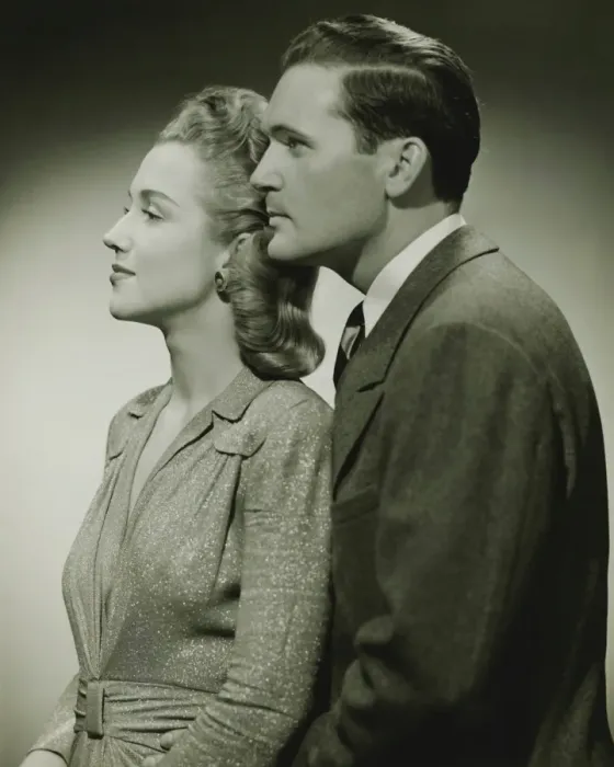 Framed Print : Young couple in studio, (B&W), close-up Framed Print : Young couple in studio, (B&W), close-up