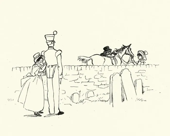 Framed Print : Young couple watching the parson ride away, Victorian Framed Print : Young couple watching the parson ride away, Victorian