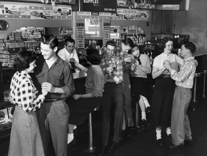Framed Print : Young Couples Dancing at Soda Fountain