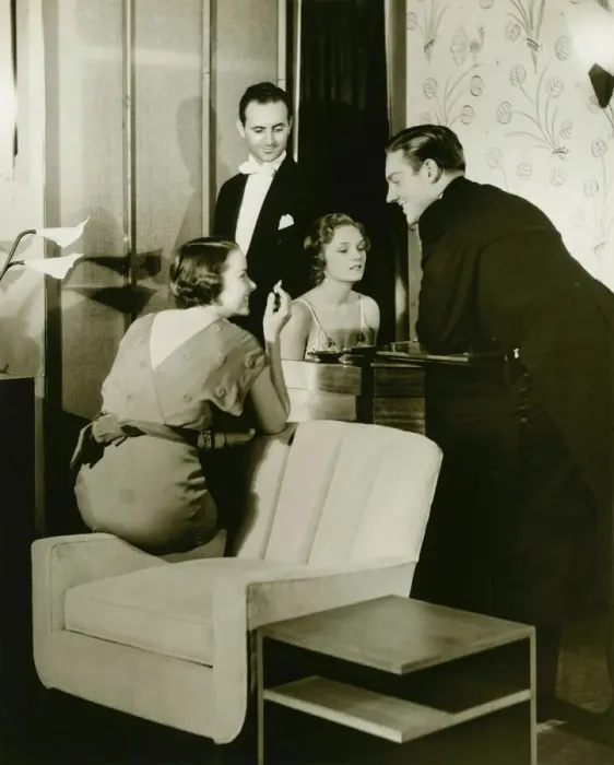 Framed Print : Two young couples gathered around piano in living room, (B&W) Framed Print : Two young couples gathered around piano in living room, (B&W)