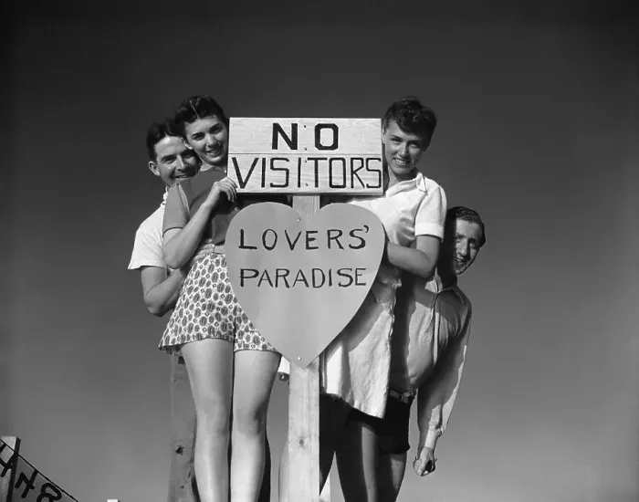 Framed Print : Young Couples By Sign / Lover'S Paradise Framed Print : Young Couples By Sign / Lover'S Paradise