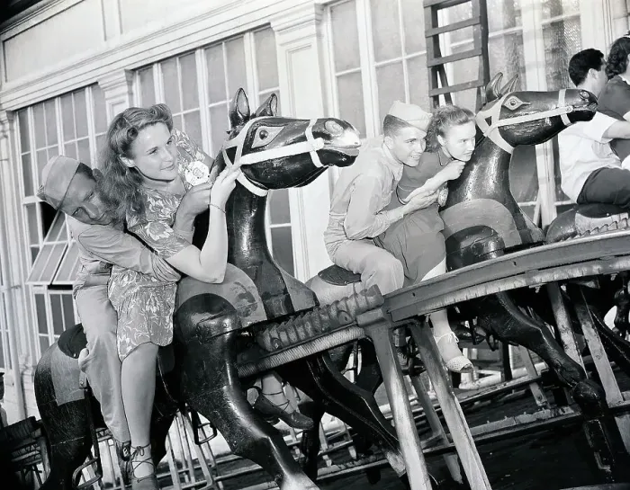 Framed Print : Young Couples on Steeplechase Ride