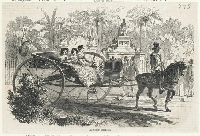 Framed Print : Young Cuban Damsels Traveling by Carriage Alongside Pedestrians Framed Print : Young Cuban Damsels Traveling by Carriage Alongside Pedestrians