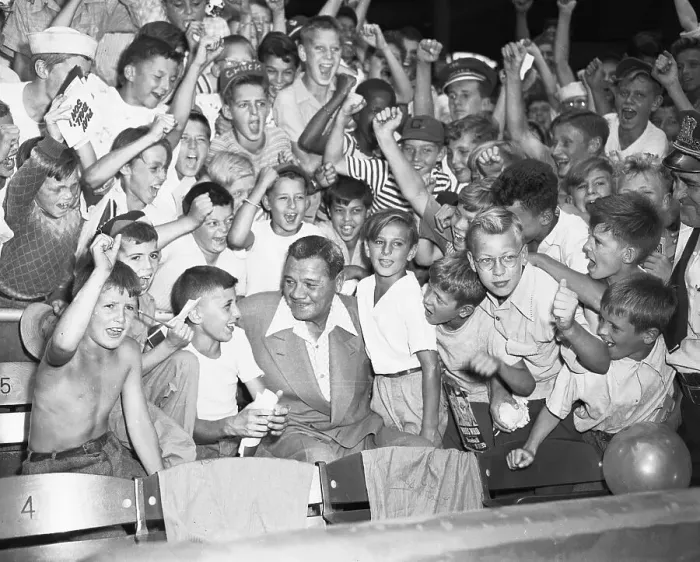 Framed Print : Young Fans Cheering Around Babe Ruth Framed Print : Young Fans Cheering Around Babe Ruth