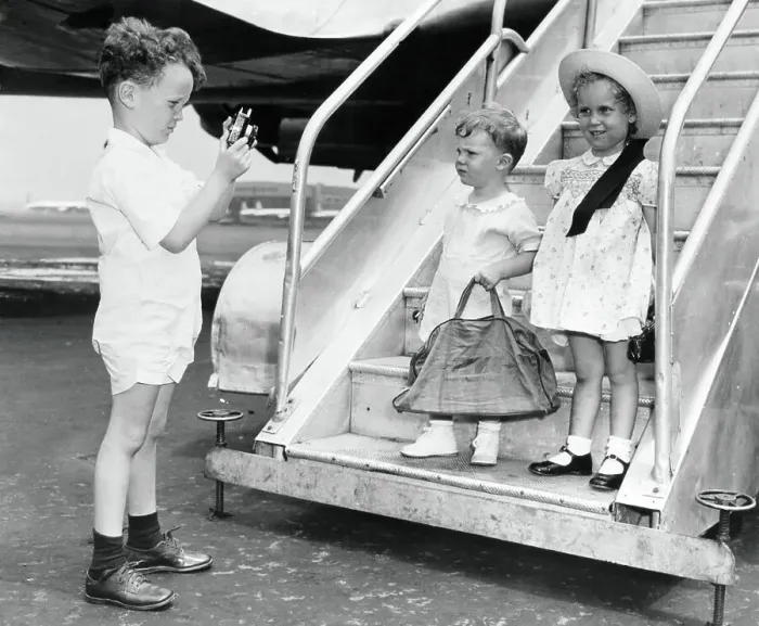 Framed Print : Young Farrow Children Near Steps of Airplane Framed Print : Young Farrow Children Near Steps of Airplane