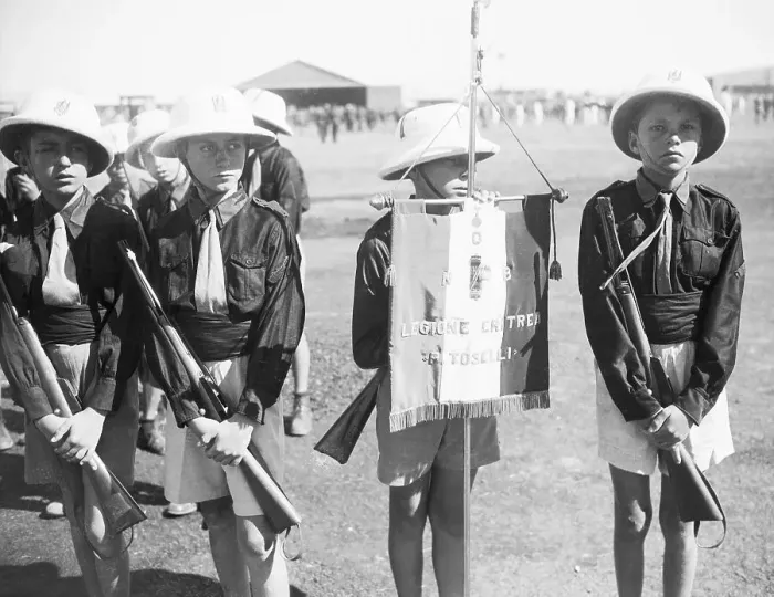 Framed Print : Young Fascists Holding Prominent Banner Framed Print : Young Fascists Holding Prominent Banner