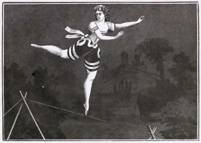 Framed Print : Young Female Acrobat Balancing Herself on a Tightrope Framed Print : Young Female Acrobat Balancing Herself on a Tightrope