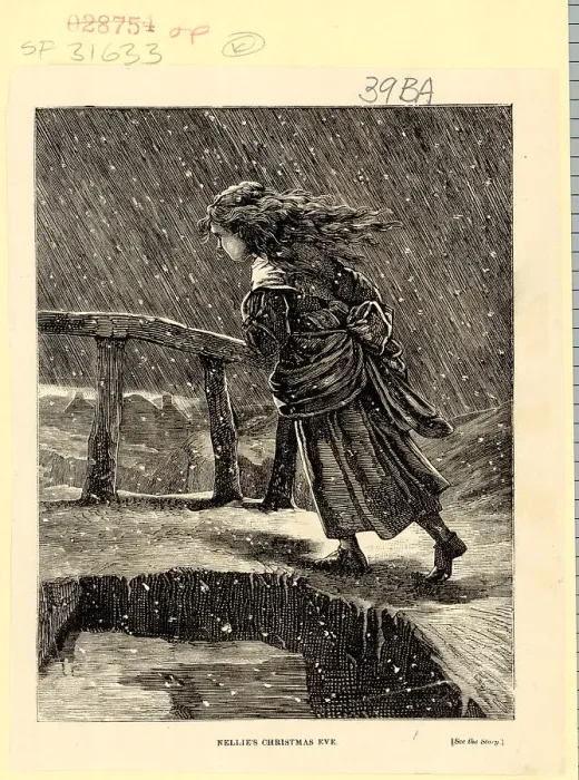Framed Print : A Young Girl Crossing Bridge In Snow Framed Print : A Young Girl Crossing Bridge In Snow