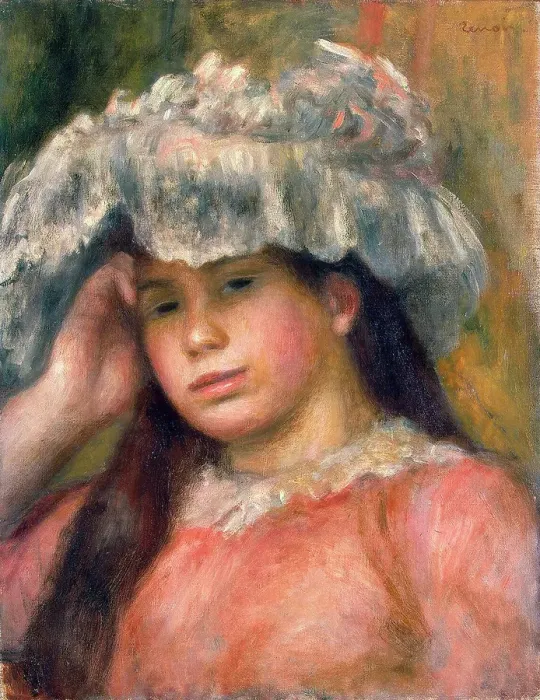 Framed Print : Young Girl in a Hat, 1892-1894. Artist: Pierre-Auguste Renoir
