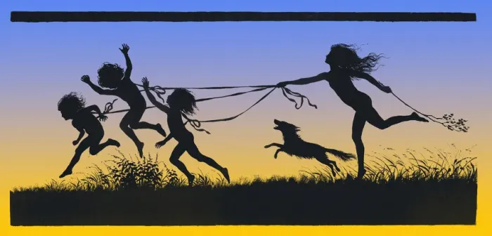 Framed Print : Young girl playing with her brothers at sunset in nature art nouveau 1896 Framed Print : Young girl playing with her brothers at sunset in nature art nouveau 1896
