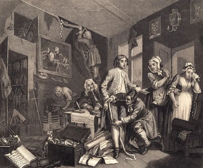 Framed Print : The Young Heir Taking Possession from the Series A Rake's Progress by William Hogarth Framed Print : The Young Heir Taking Possession from the Series A Rake's Progress by William Hogarth