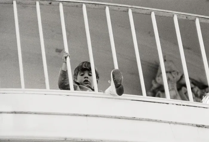 Framed Print : Young John F. Kennedy Jr. Protruding Through Balcony