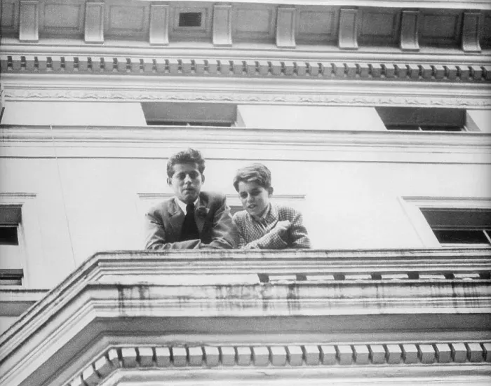 Framed Print : Young Kennedy Brothers Watching Sister Eunice Leaving for Buckingham palace
