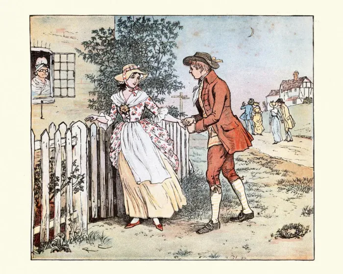Framed Print : Young man walking his girlfriend home at the end of the day, Victorian 19th Century Framed Print : Young man walking his girlfriend home at the end of the day, Victorian 19th Century