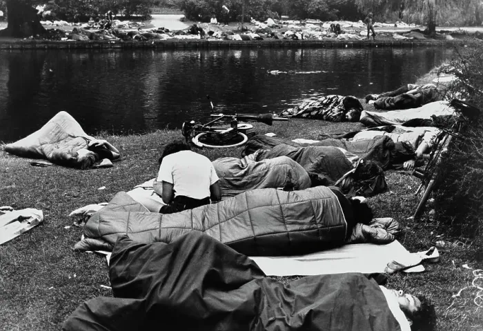 Framed Print : Young People Asleep In City Park Framed Print : Young People Asleep In City Park