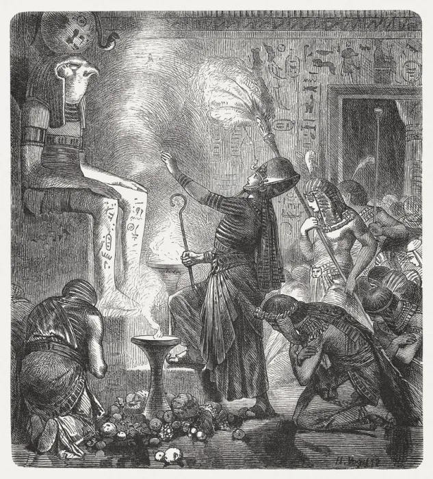 Framed Print : The young Pharaoh in the temple, wood engraving, published 1880 Framed Print : The young Pharaoh in the temple, wood engraving, published 1880