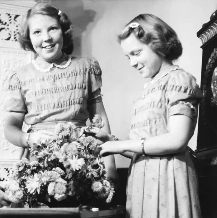 Framed Print : Young Princesses Irene and Beatrix with Flower Arrangement Framed Print : Young Princesses Irene and Beatrix with Flower Arrangement