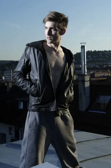 Framed Print : Young rebel in cool clothes on a roof at dusk Framed Print : Young rebel in cool clothes on a roof at dusk