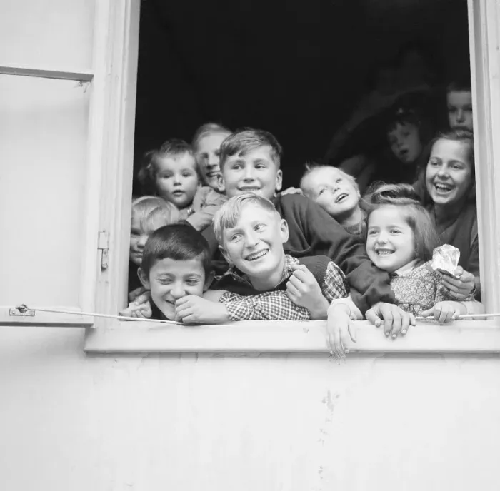 Framed Print : Young Refugees Peering from a Vienna Window