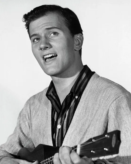 Framed Print : Young Singer Pat Boone Playing a Ukulele
