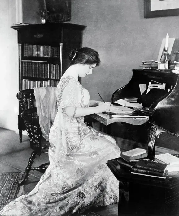Framed Print : Young Society Woman At Desk, Circa 1910 Framed Print : Young Society Woman At Desk, Circa 1910