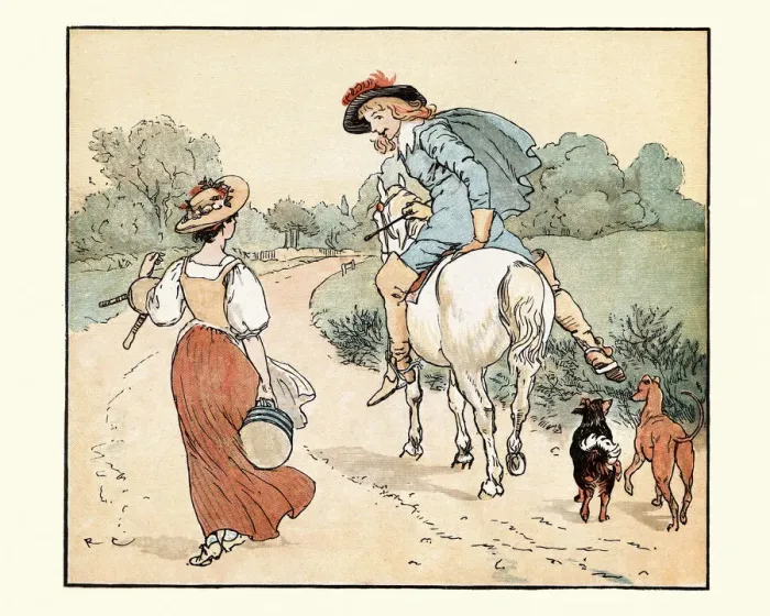Framed Print : The young Squire and the Milkmaid, Nursery Rhyme Framed Print : The young Squire and the Milkmaid, Nursery Rhyme