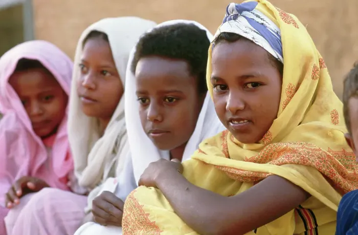 Framed Print : Young Sudanese Girls Wearing Colorful Headscarves Framed Print : Young Sudanese Girls Wearing Colorful Headscarves