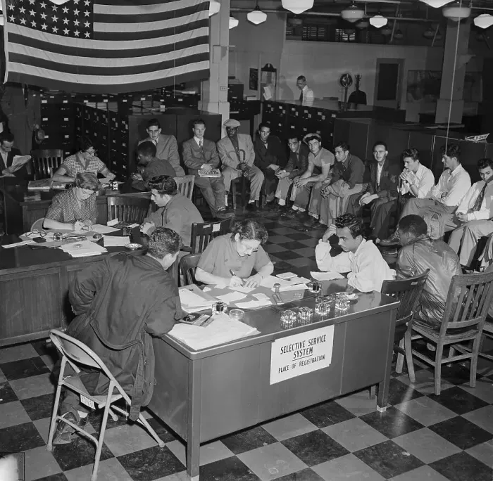 Framed Print : Young U.S. Citizens Signing up for Service Rolls
