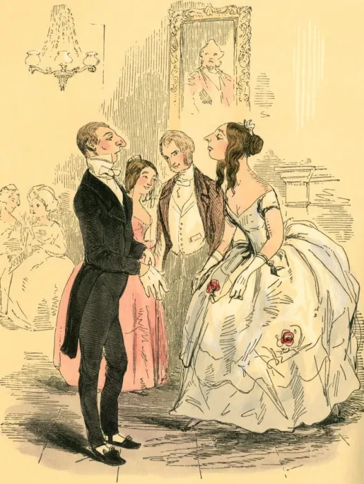 Framed Print : Young Victorian woman snobbishly regarding a prospective dance partner