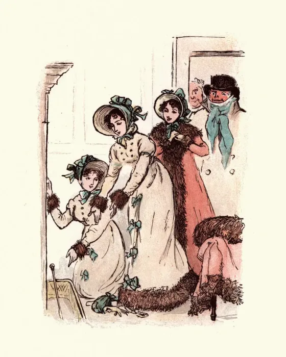 Framed Print : Three young victorian women warming their hands by the fire Framed Print : Three young victorian women warming their hands by the fire