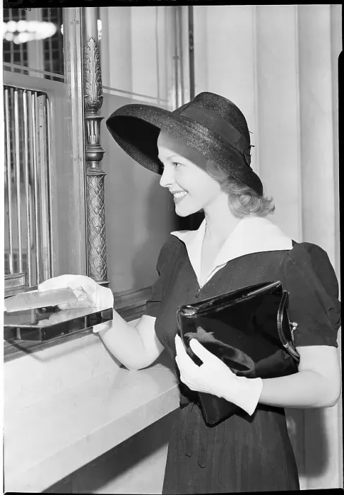 Framed Print : Young Woman At Bank Teller'S Window Framed Print : Young Woman At Bank Teller'S Window