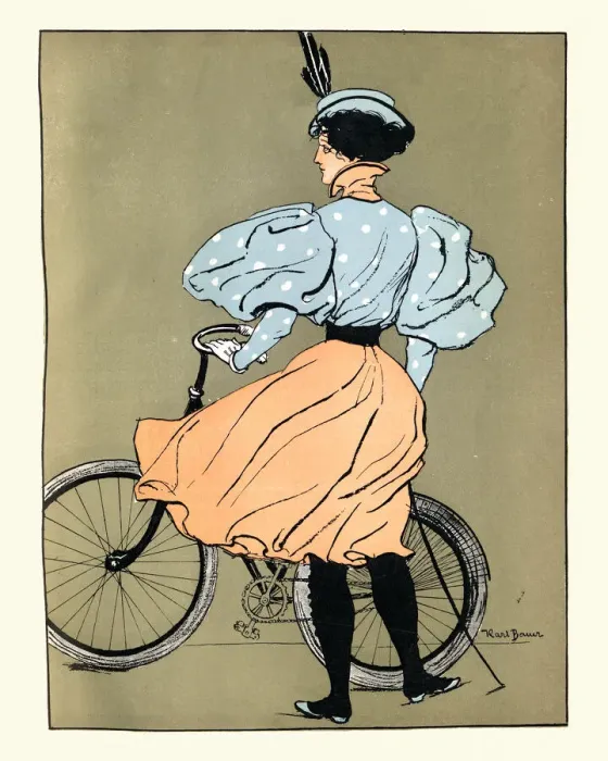 Framed Print : Young woman cyclist with bicycle Victorian Art Nouveau Jugendstil Framed Print : Young woman cyclist with bicycle Victorian Art Nouveau Jugendstil
