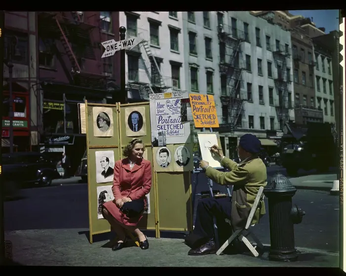 Framed Print : Young Woman Being Drawn by Street Artist Framed Print : Young Woman Being Drawn by Street Artist
