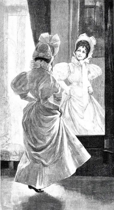 Framed Print : Young woman examines her costume for the carnival in front of a big mirror Framed Print : Young woman examines her costume for the carnival in front of a big mirror