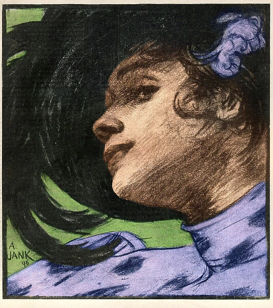 Young woman with hat and feathers art nouveau 1897