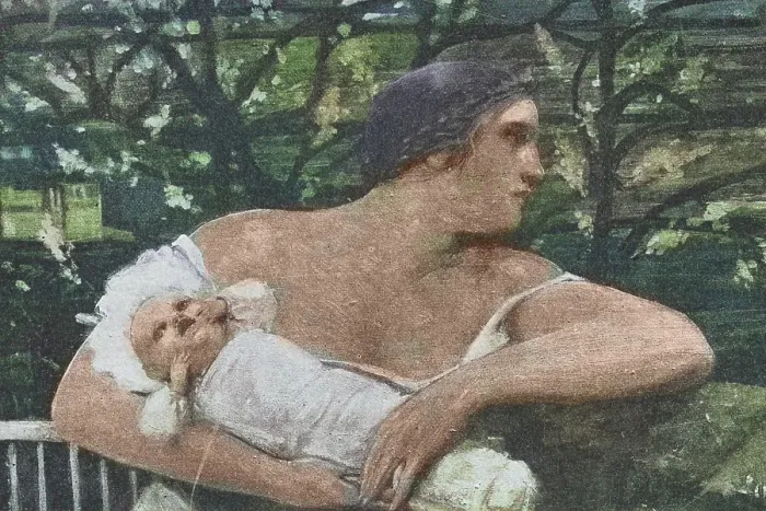 Framed Print : Young woman holding her baby, Victorian motherhood, Jugendstil, German Art Nouveau, 1890s, 19th Century Framed Print : Young woman holding her baby, Victorian motherhood, Jugendstil, German Art Nouveau, 1890s, 19th Century