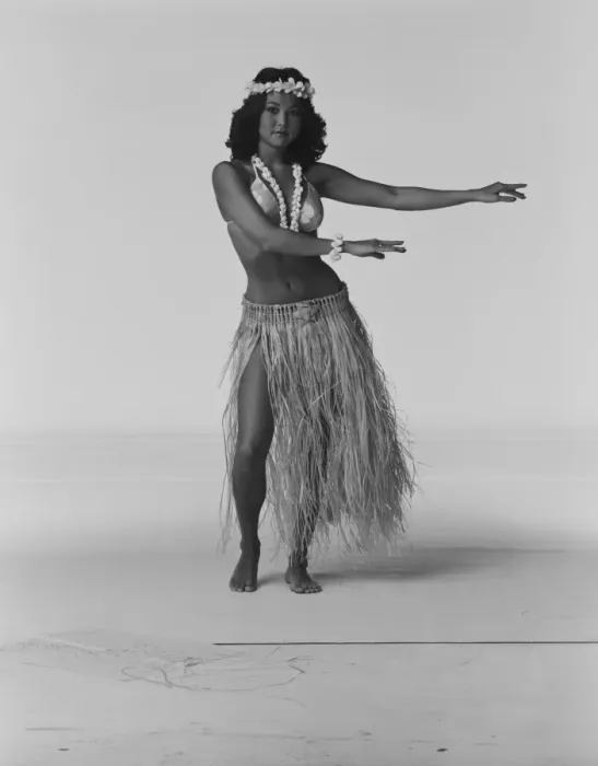 Framed Print : Young woman hula dancer dancing on white background, portrait Framed Print : Young woman hula dancer dancing on white background, portrait