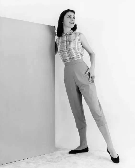 Framed Print : Young Woman Modeling Capri Pants And Plaid Top Framed Print : Young Woman Modeling Capri Pants And Plaid Top