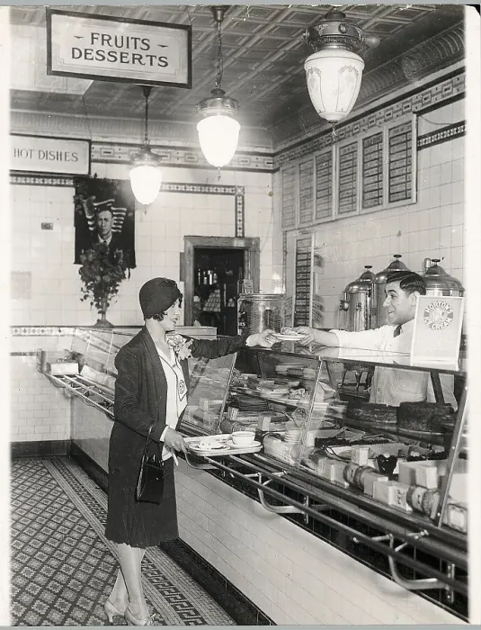 Framed Print : Young Woman Being Served at Cafeteria Framed Print : Young Woman Being Served at Cafeteria