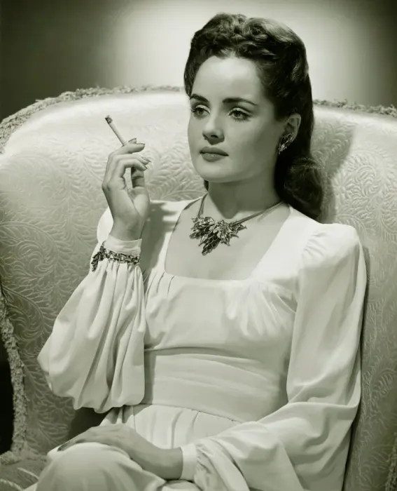 Framed Print : Young woman sitting in stylish armchair, smoking, (B&W) Framed Print : Young woman sitting in stylish armchair, smoking, (B&W)